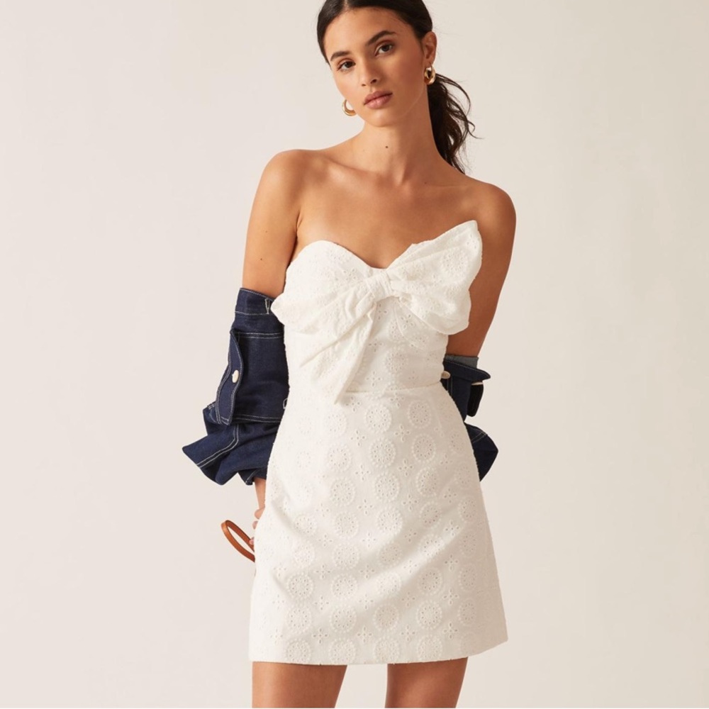 Hutch Anthropologie Eyelet Bow Mini Dress in White